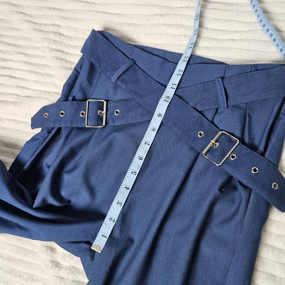 Cider Navy High Waist Wide Leg Belted Pants Criss Cross Buckle Dark Academia M - Picture 3 of 9